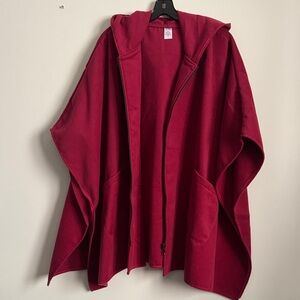 Red Hooded Zip-Front Women’s Poncho Jacket